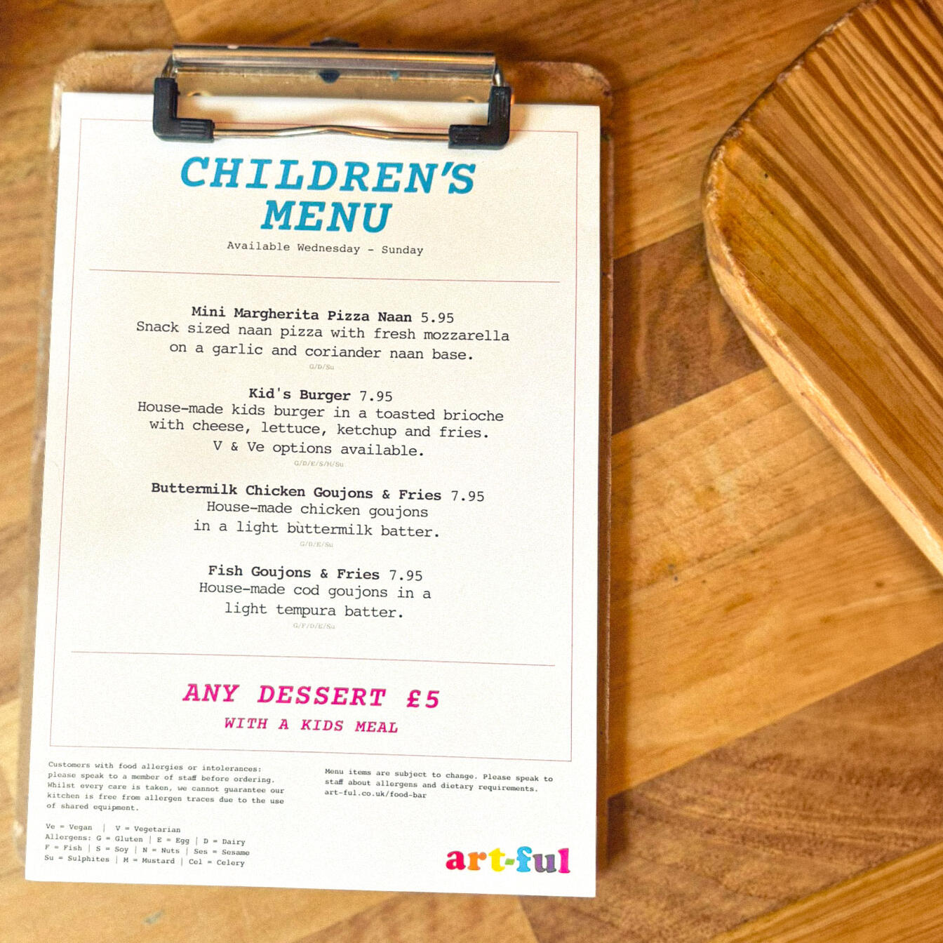 Artful Childrens Menu on Table